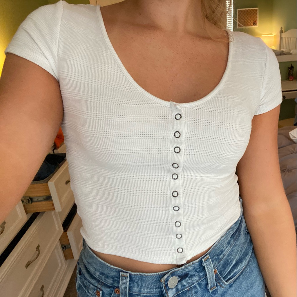 Cropped White Button Tee